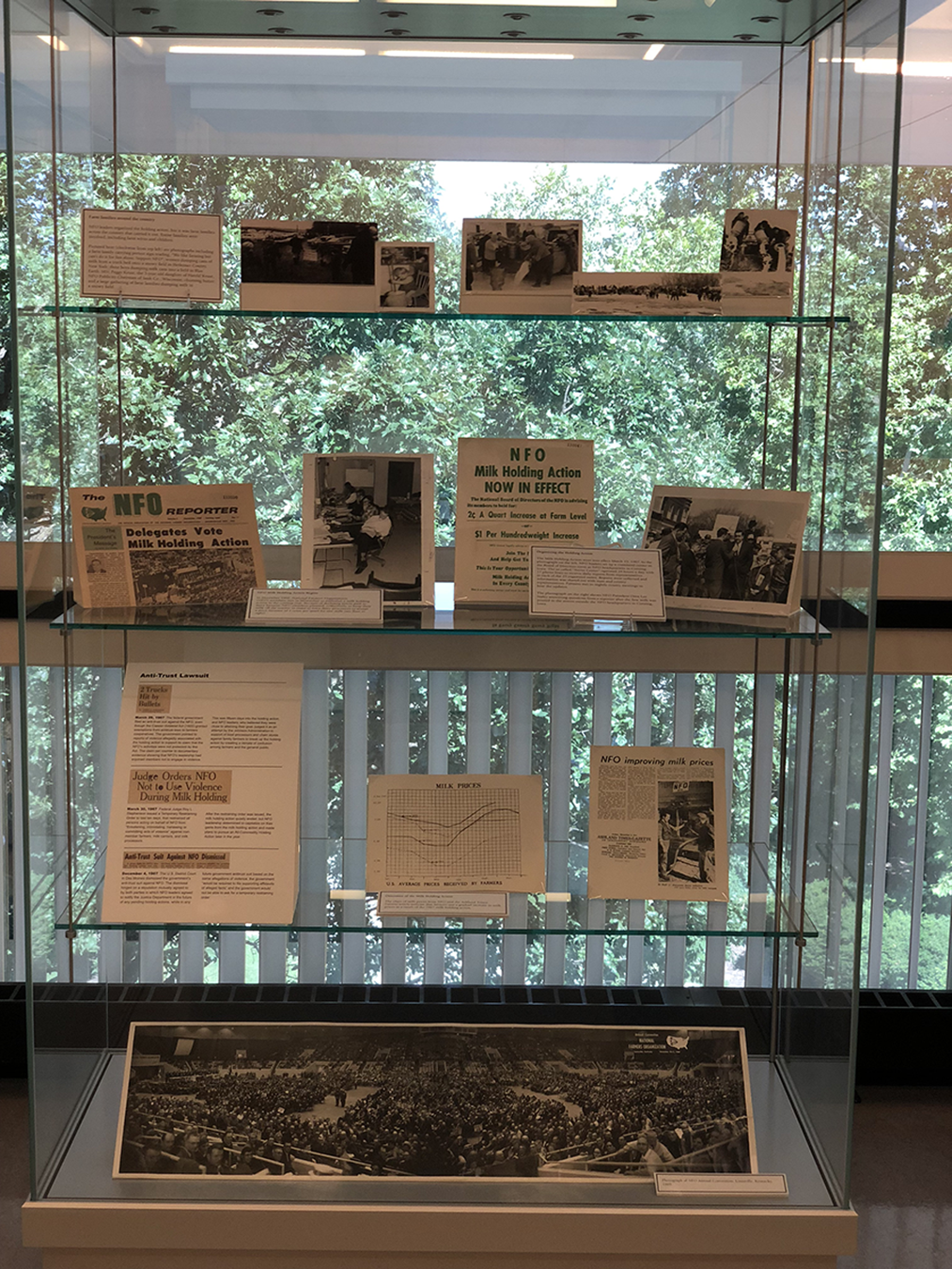 Display case of National Farm Organization (NFO) items