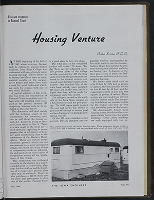 Iowa Engineer article entitled, "Housing Venture"