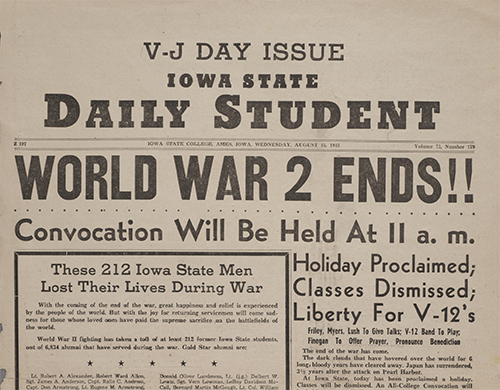 Image of Iowa State Daily Student V-J Day headlines