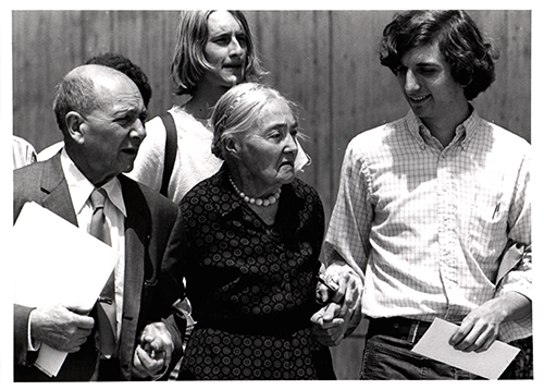 Image of Math department faculty (named are Edward S. Allen and Mrs. Allen) attending an anti-war protest